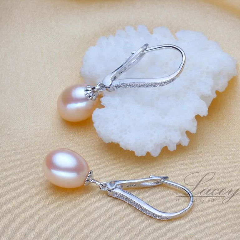 Beautiful natural white 925 sterling silver drop earrings for monther gift,wedding freshwater pearl earrings jewelry pink purple