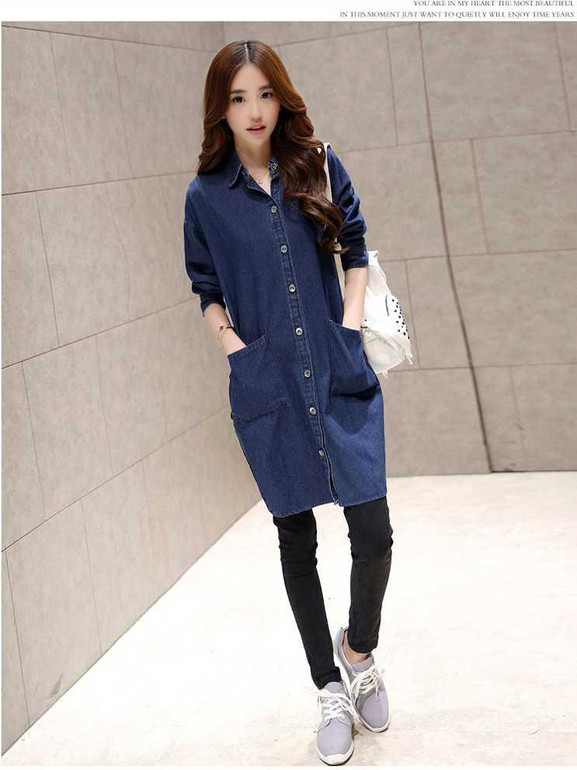 New 2014 Spring Autumn European Vintage Long Denim Trench Coat for Women Jeans Shirt Fashion Windbreaker Female Free ship B1321