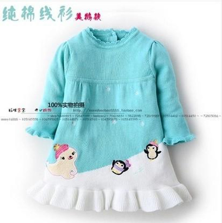 new 2014 spring autumn children sweater girl dress baby clothing child PULLOVER Knitwear kids dress baby girls princess dress
