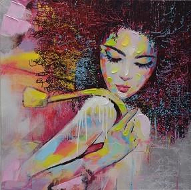 New 2 Pieces Graffti Street Wall Art Abstract Modern Women Portrait Canvas Oil Painting Set Printed+Painted For Living Room