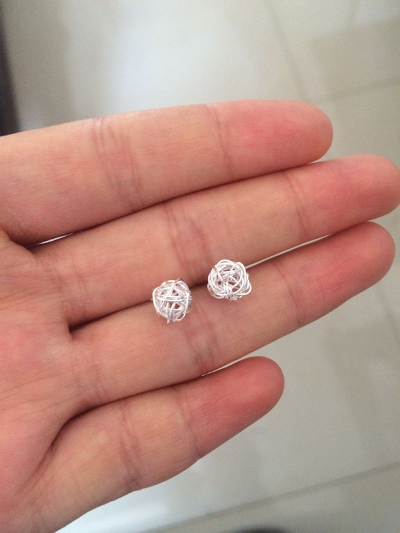 New  Real. 925 Sterling Silver jewelry Twine Twisted Love Knot Stud Earrings Tinny Knot Ball Women's 7mm  GTLE496