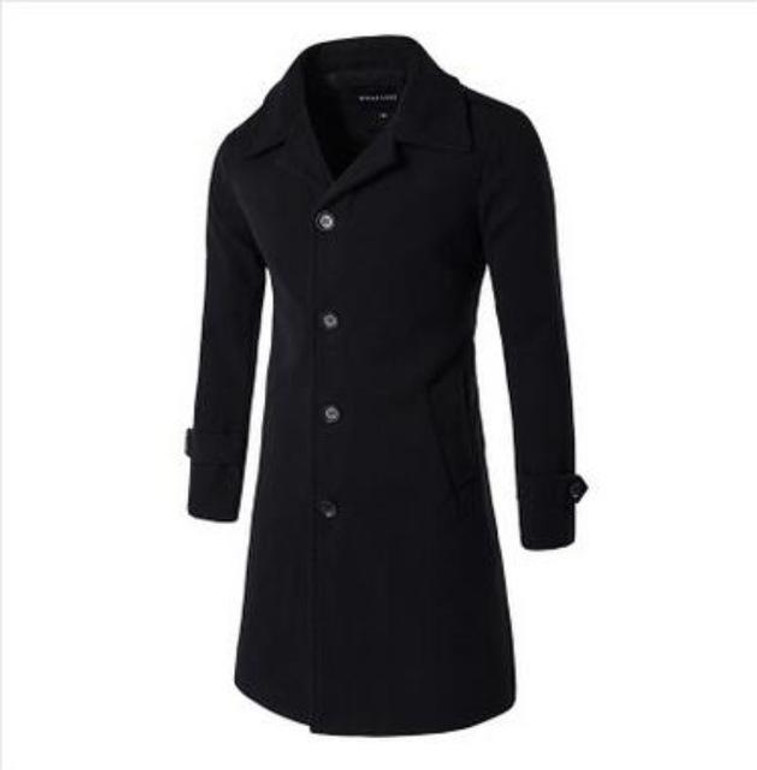 New  Autumn Winter Men's Fashion Casual Single Breasted Long Trench Coat Jacket Pea Coat Overcoat British Style