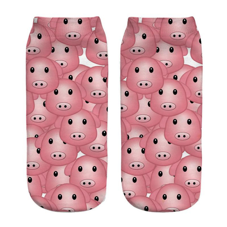 2018 New 3D Printed pink Pigling Animal Pet Mini Pig funny cute cotton ankle socks for women ladies harajuku korean socks
