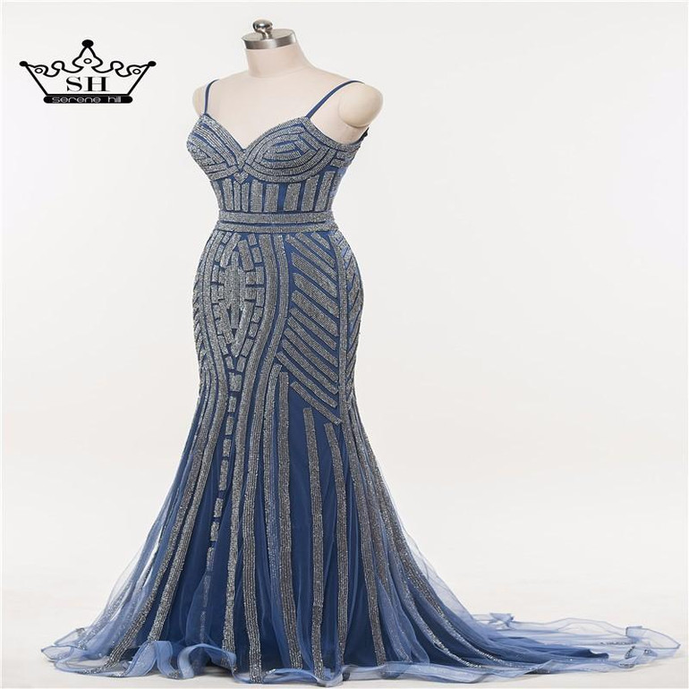 2018 Luxury Nude Gold Diamond Floral Long Evening Dress Spaghetti Straps Pattern Formal Dresses Gown Real Picture BLA6002