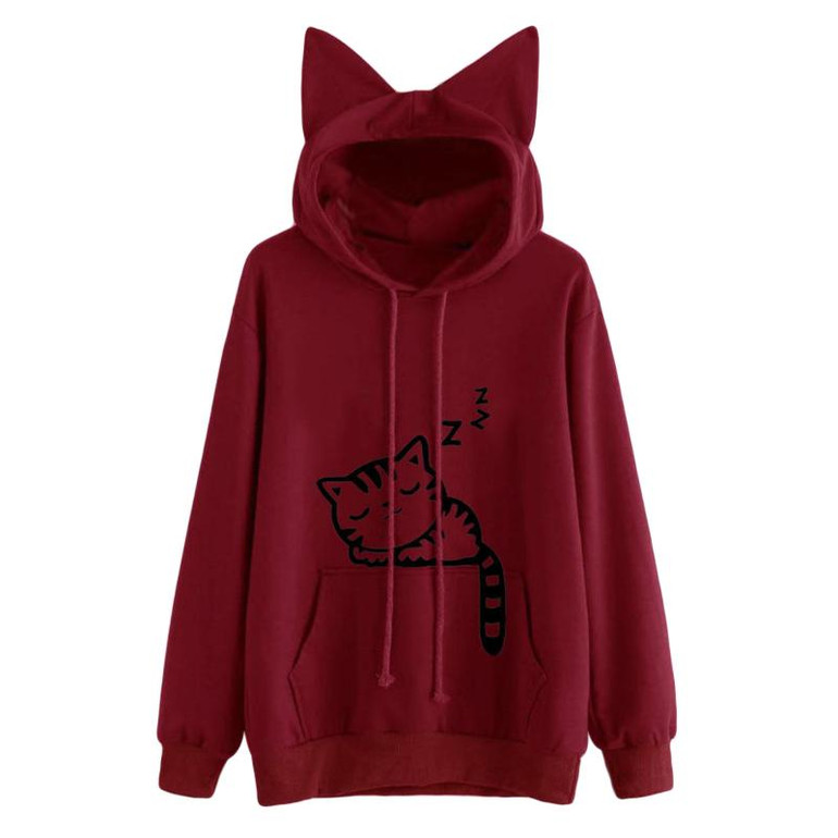 2018 Kawaii Cat Ear Hoodies Women Cute Cartoon Sleeping Cat Print Hooded Sweatshirt Casual Loose Pullover Tracksuit Outerwear 2018 Kawaii Cat Ear Hoodies Women Cute Cartoon Sleeping Cat Print Hooded Sweatshirt Casual Loose Pullover Tracksuit Outerwear