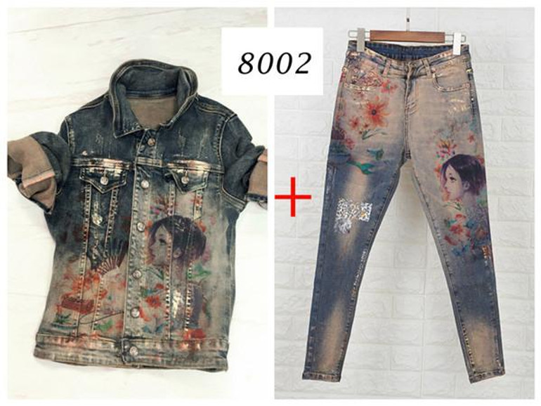 2018 jeans woman casual stretch denim 3D print Painted Pattern jeans women's pants and girl skinny jeans trouser A351