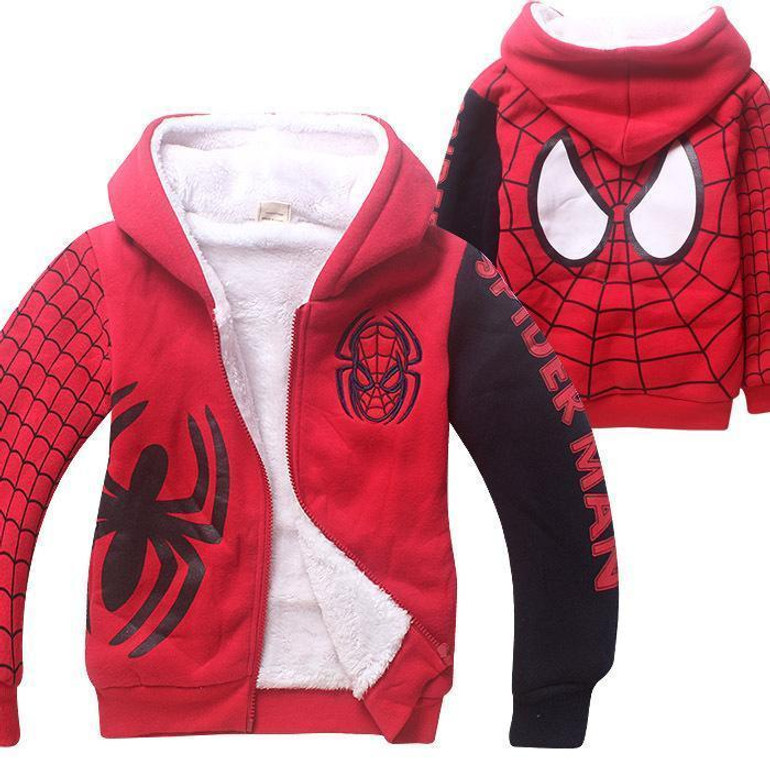 Baby Boys Spiderman Fleece Hoodies/Kids Winter Warm Cartoon Outerwear Clothing/Children Spider-man Thicken Sweatshirts Coat