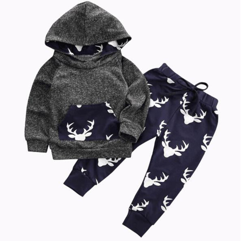 Baby Boys Girls Clothes Set Warm Outfits Deer Tops Hoodie Top + Pant Leggings Cute Animals Kids Baby Clothing