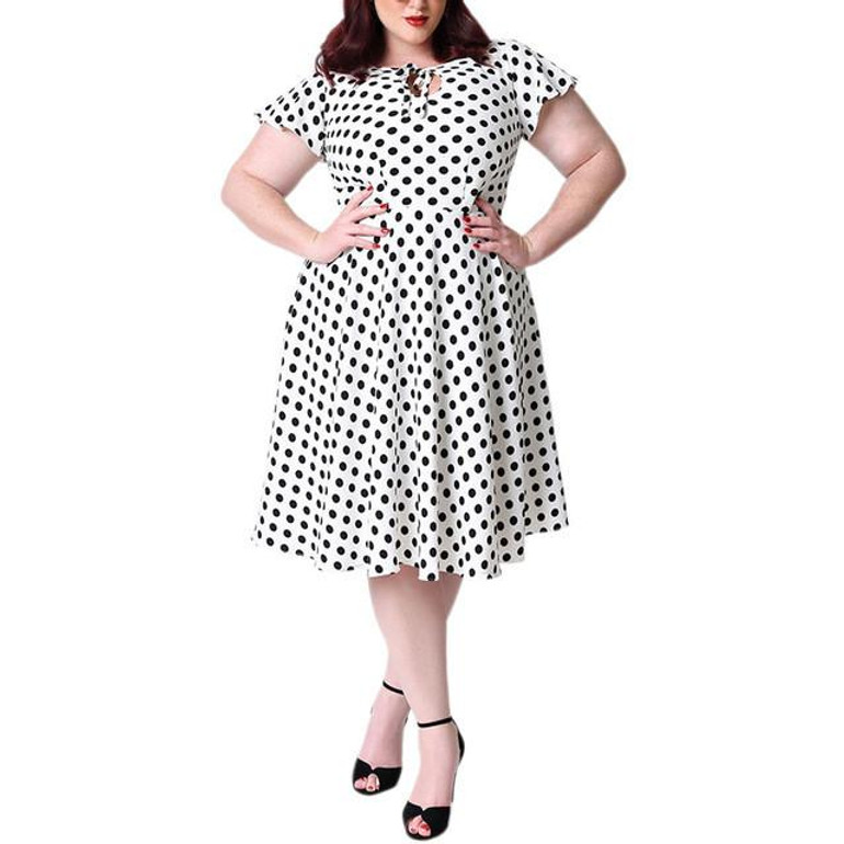 Nemidor Hot Sales Women Casual Plus Size 7XL 8XL 9XL Midi Swing Dress Dot Short Sleeve O-neck Retro A-line Dress