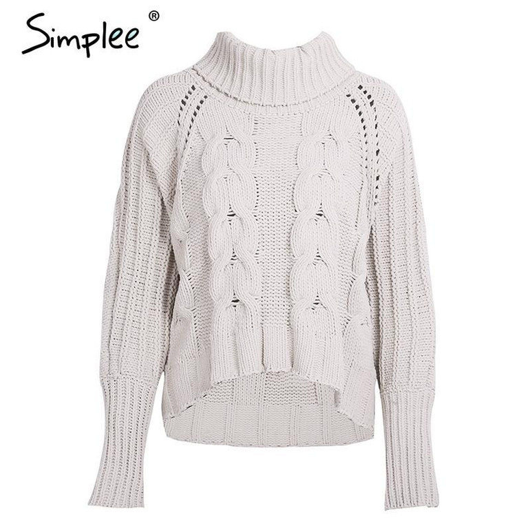 Simplee Turtleneck knitted pullover sweater Women hollow out soft jumper pull femme Autumn winter 2017 warm knitting sweater