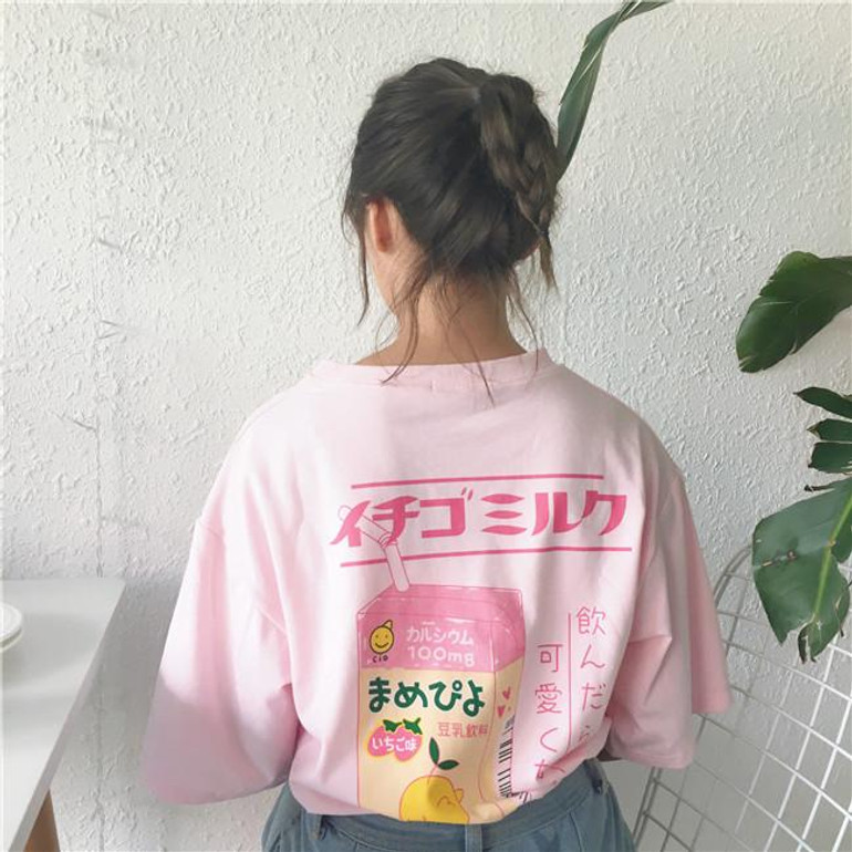 Kawaii Fruit Juice Cotton T-shirt Women Tops Harajuku Japanese Fashion Kawaii Tee 2018 Hot Summer Girls T-shirts