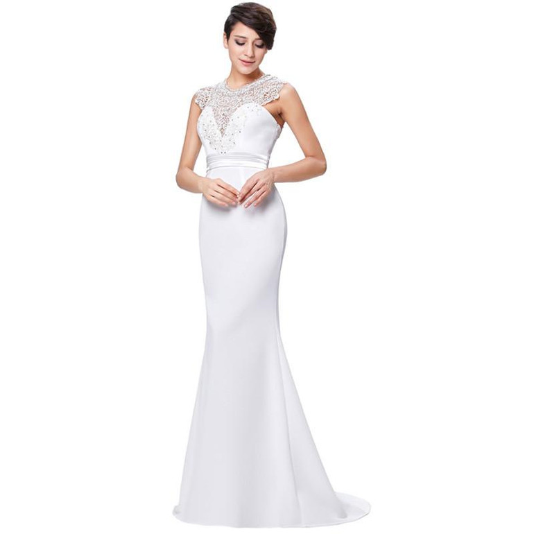 Kate Kasin White Wedding Dresses with Sheer Lace Vintage Wedding Gowns 2017 Mermaid Bridal Marriage Dress Vestido de Noiva 0146