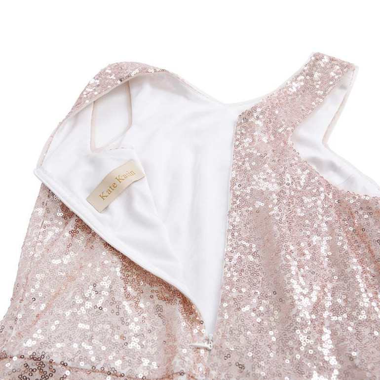 Kate Kasin Rose Gold Sequins Cocktail Dresses 2018 Knee Length Women Casual Party Short Dresses Robe de Cocktail Prom Gowns 1065