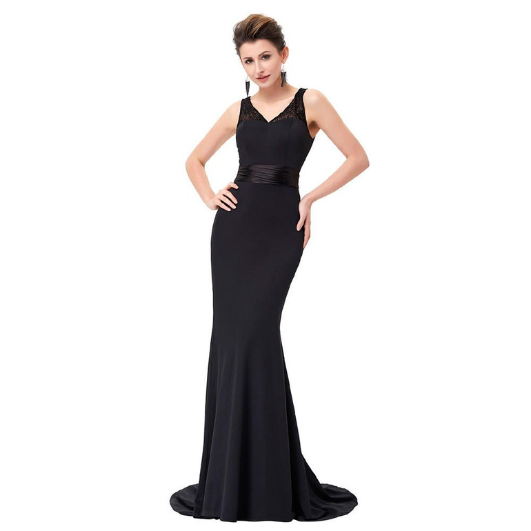 Kate Kasin Jersey Black Evening Dresses Long Bride Mother Dress Ladies Abendkleider 2017 Mermaid Evening Gowns Abito da Sera