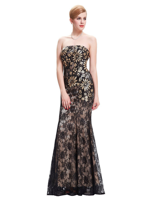 Kate Kasin Black Mermaid Evening Dresses 2017 Lace Embroidery Dress Sexy Long Evening Gowns Mother of the Bride Dresses 0008
