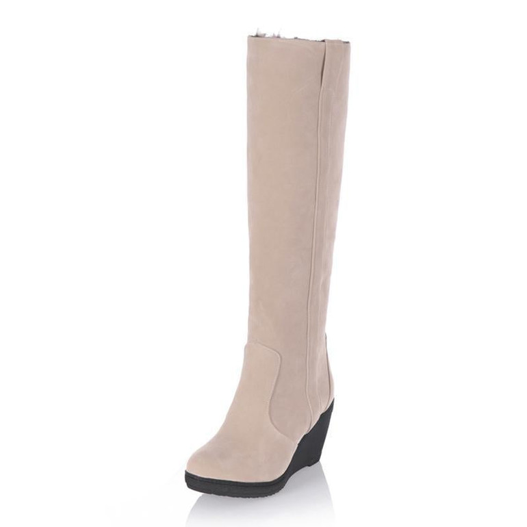 KARINLUNA 2017 large size 34-43 Fashion Women Snow Boots Warm Fur Shoes Wedge high Heel Shoes Platform knee high Boots Winter