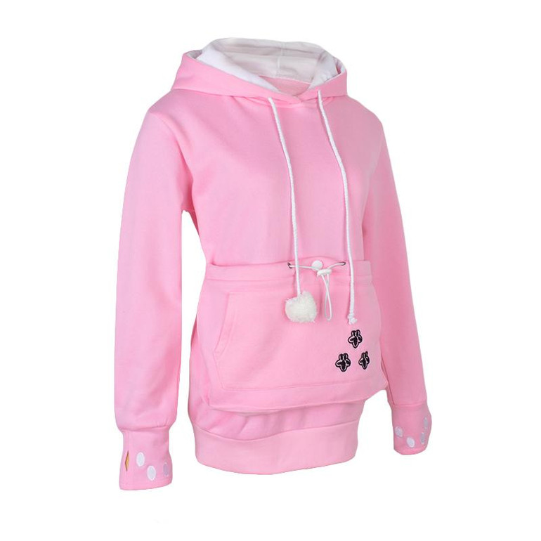 Kangaroo Dog Hoodie Women Kawaii Lover Cats Embroidery Cartoon Hooded Hoodies Thumb Through Front Pocket Animal Ear Hoodie