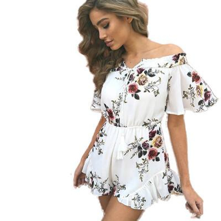 eastlink Sexy Bodysuit floral print  jumpsuits for women 2017 Loose playsuits sexy white ladies clothing