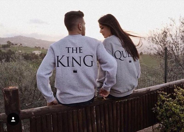 EAST KNITTING H1071 2017 New Fashion Couples Sweatshirts KING QUEEN Casual Long Sleeve Pullovers Hoodies Lovers Sweatshirt