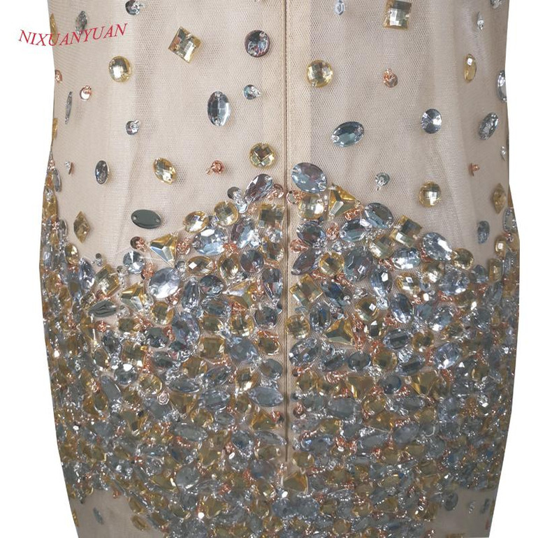 NIXUANYUAN Real Picture Champagne Tulle Illusion Sexy Cocktail Dresses 2017 Short Beaded vestidos de cocktail With Full Sleeves