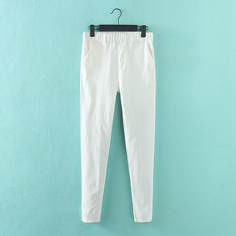 2018 New Jeans Plus Size Pants Women's Spring Korean Elastic Waist Pants Feet Pants 7 Color Solid Slim Was Thin Pencil Pants