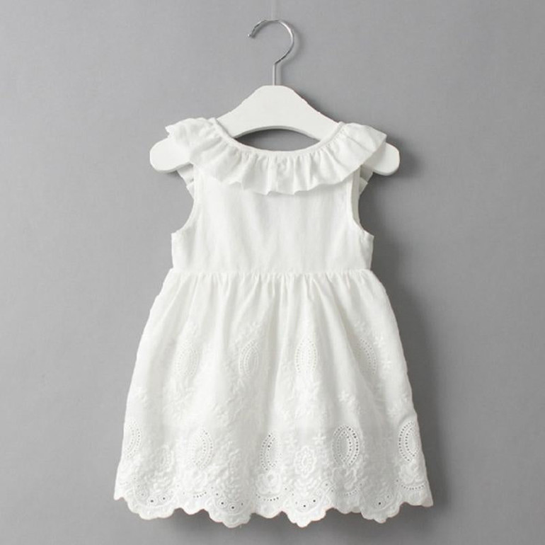 2018 New girls cute dress,white princess belt lace dress sleeveless cotton summer dress lovely baby girls clothes 3-7 Years