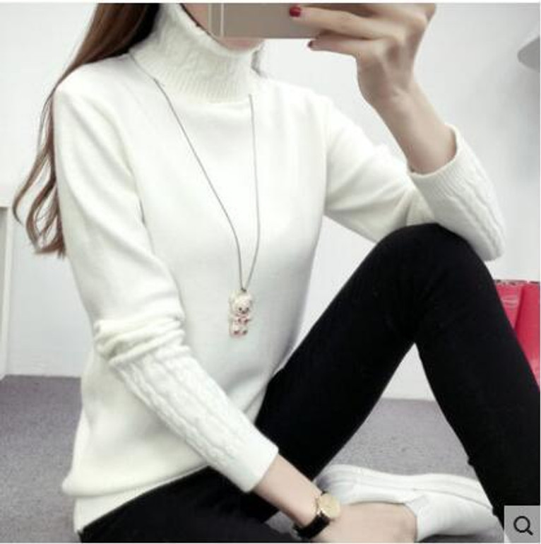 2018 new fashion Women white Lapel turtleneck sweater female basic knitted shirt Twist thick slim long sleeve pullover sweater