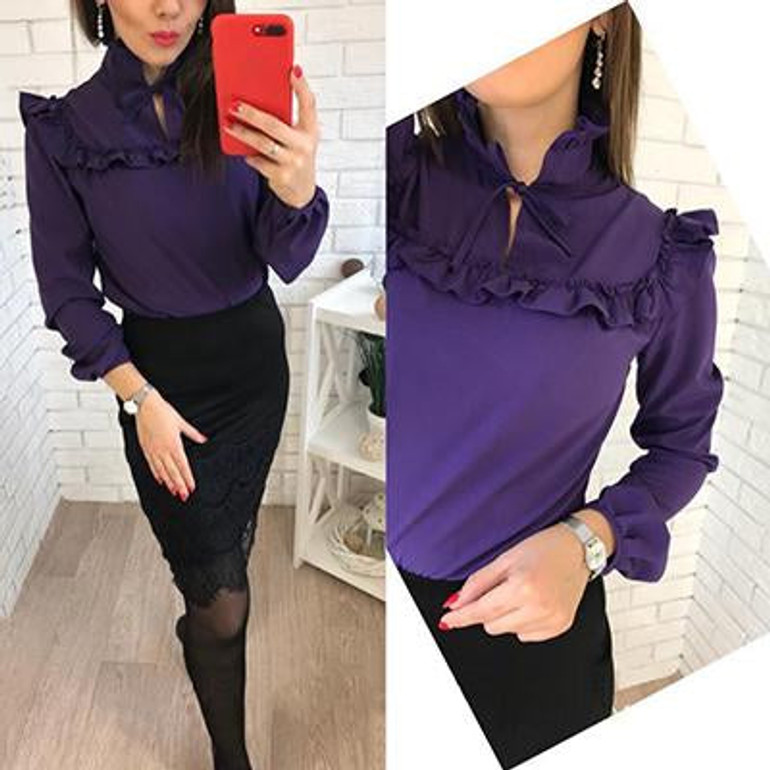 2018 New Fashion Trend Women Ruffle purple Blouses Shirt Spring Summer Lantern Sleeve Casual blouse Tops clothing