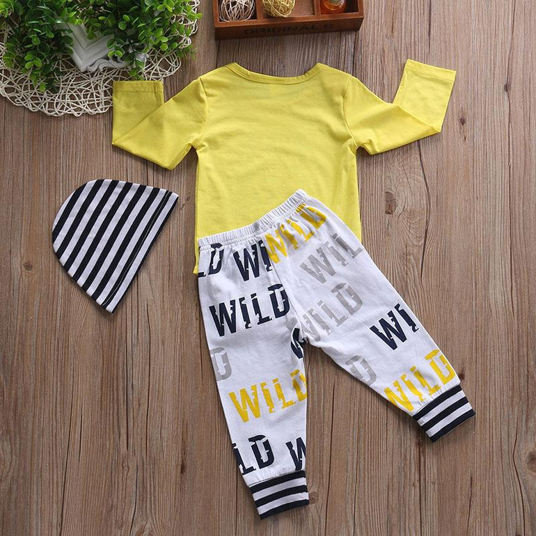 Pudcoco Bran Newborn Clothes Infant Kids Boy Girl Long Sleeve Cotton Romper Tops Long Pant Hat Outfit Toddler Kids Clothing Set