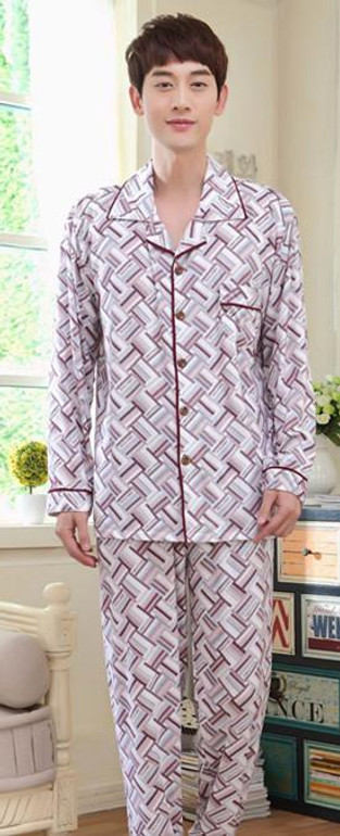 Autumn Mens Pajamas Knitted Cotton Men Pajama Sets Full Sleeve Pyjamas Sleepwear Casual Sleep Lounge Plaid Pijama M-3XL R144