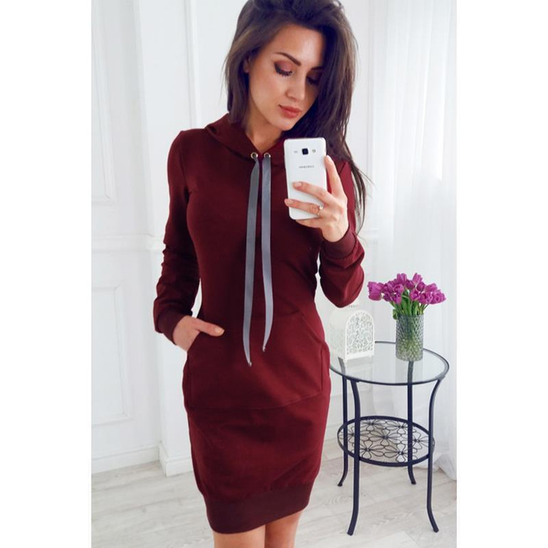 Autumn Hoodies Dress Casual Long Sleeves Hoodie Sweatshirt Pullover Winter Long Hoodie Dresses With Pocket Streetwear WS3693O
