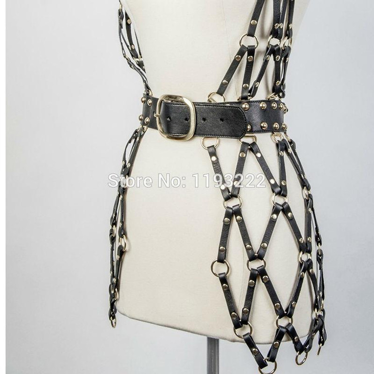 Punk Gothic Stylish Party Club Handcrafted Leather Body Bondage Caged Frame Harness Dress Belt Straps