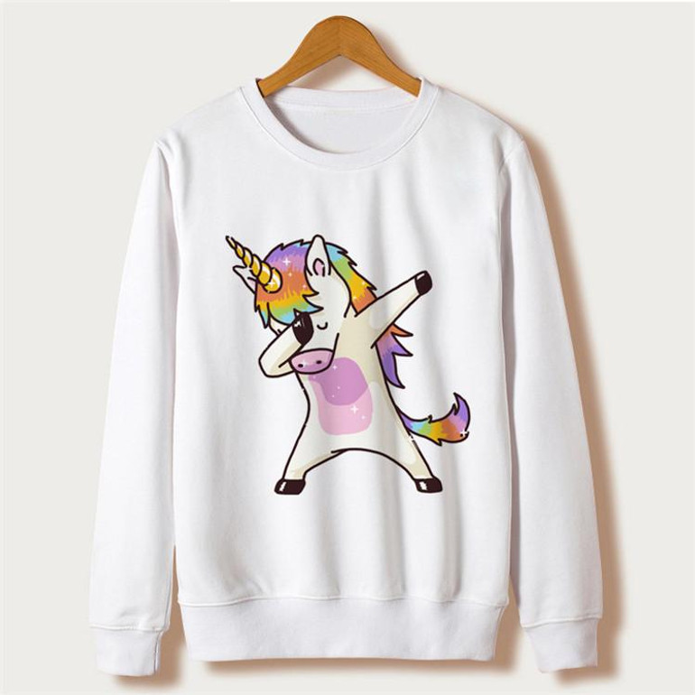 Sudaderas Mujer 2018 kawaii harajuku Unicorn Sweatshirt Women Hoodies Full Sleeve Cartoon Unicorn Print White Moletom Feminino
