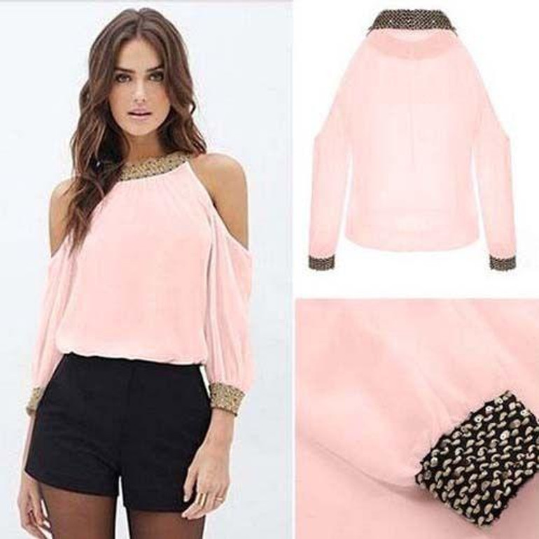 Stylish Women Summer Loose Casual off shoulder pullover round neck Shirts Nine Quarter Sleeve Ladies Chiffon Blouses one pieces