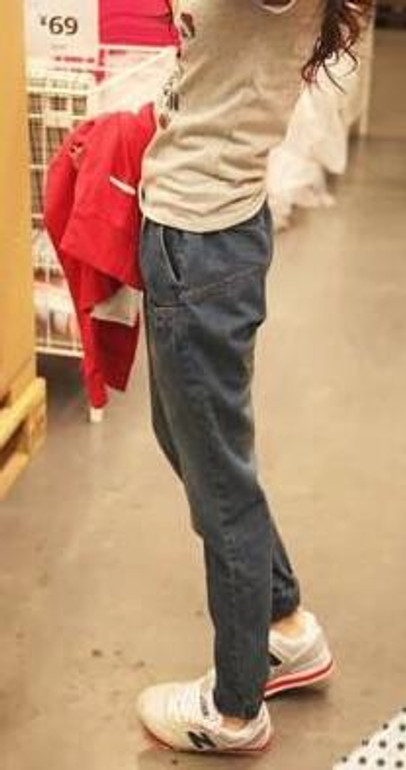 Spring Autumn Women's Jeans Long  Herem Vintage Fashion Demin Pants Drawstring Trousers Size 26-33