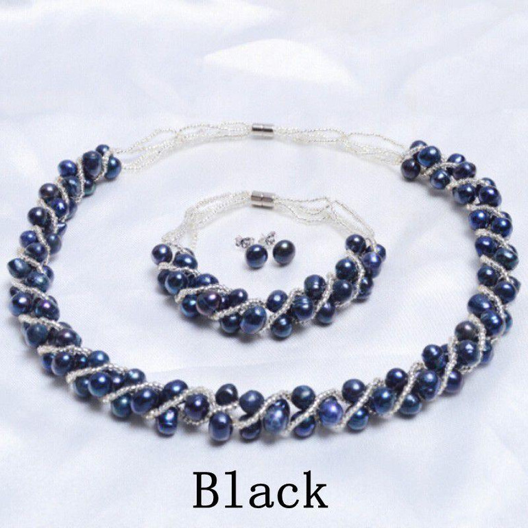 ASHIQI 100% Freshwater pearl Necklace /bracelet /stud Earring  Jewelry Sets For Women