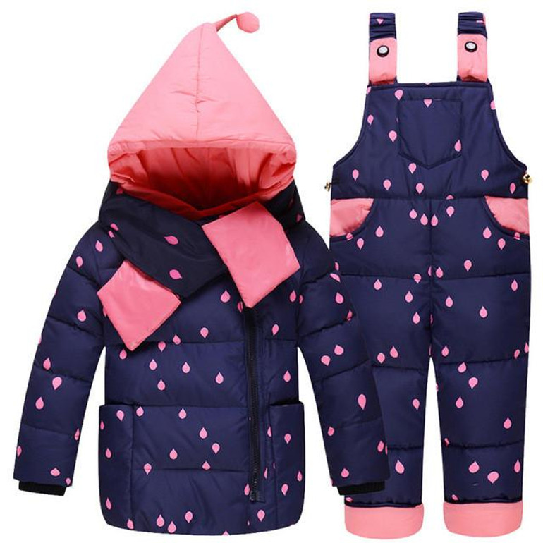 Baby Girls Boys Winter Down Coat Clothes Set 10-24 Months Kids Cute Diy Snow Wear Thicken Down Jacket+overalls Pants 2 Pcs Suit