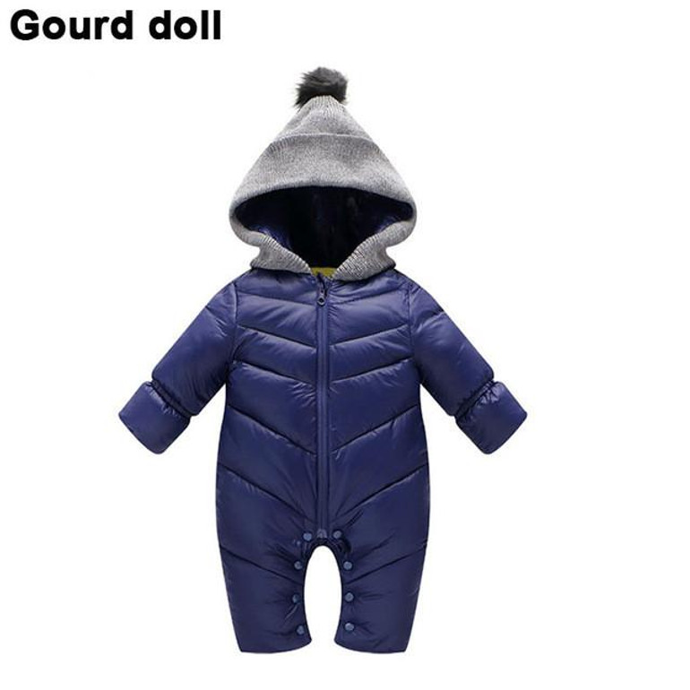 Baby girls boys winter rompers clothing Suitable 7-24 month thicken down cotton snow wear kid overalls coat infant down & parkas