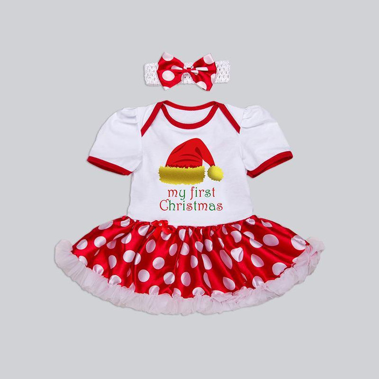 Baby Girls 2017 Christmas Newborn Infant Santa Claus Dress + Headband Costume Xmas Clothes 1 New Year Dress