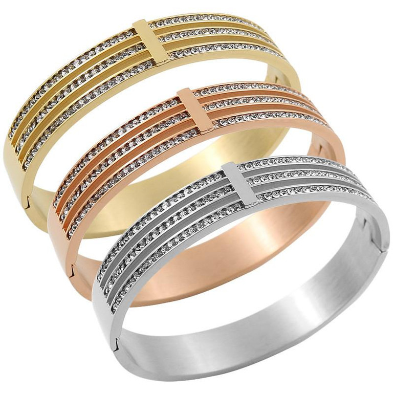 Gold color Zircon Crystal Titanium Stainless Steel Rings for Women Men Wedding Jewelry Three Layers Beauty anillos Female