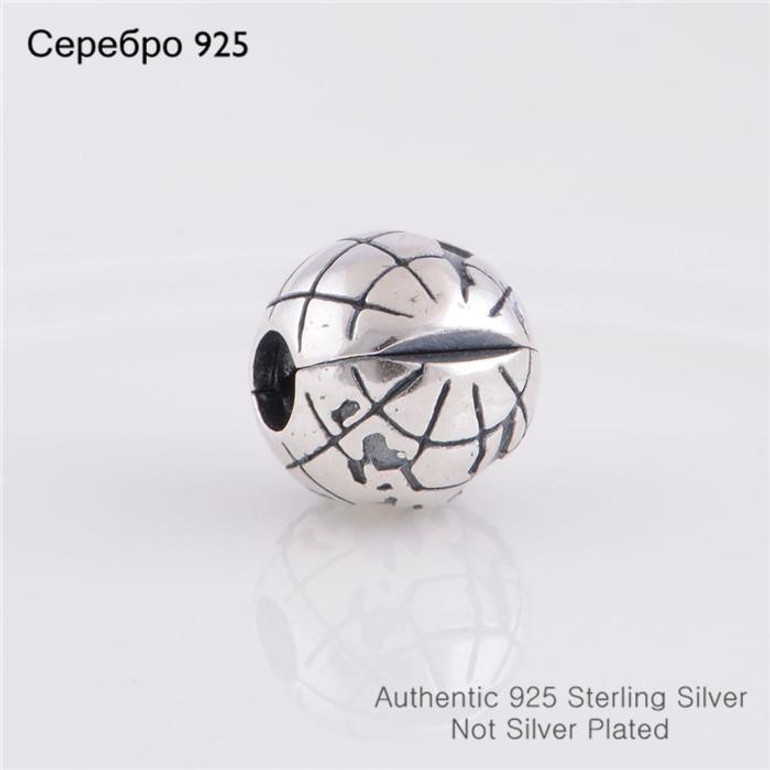 Globe Clip Fits for European Bracelets Gobal Map Clip Stop Bead Sterling Silver Jewelry Original Women DIY Jewelry Findings