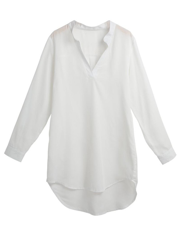 5XL Plus Size Women Chiffon Shirt V Neck Pockets Roll up Long Sleeves Asymmetrical Solid Loose Casual Blouse Tunic Shirt female