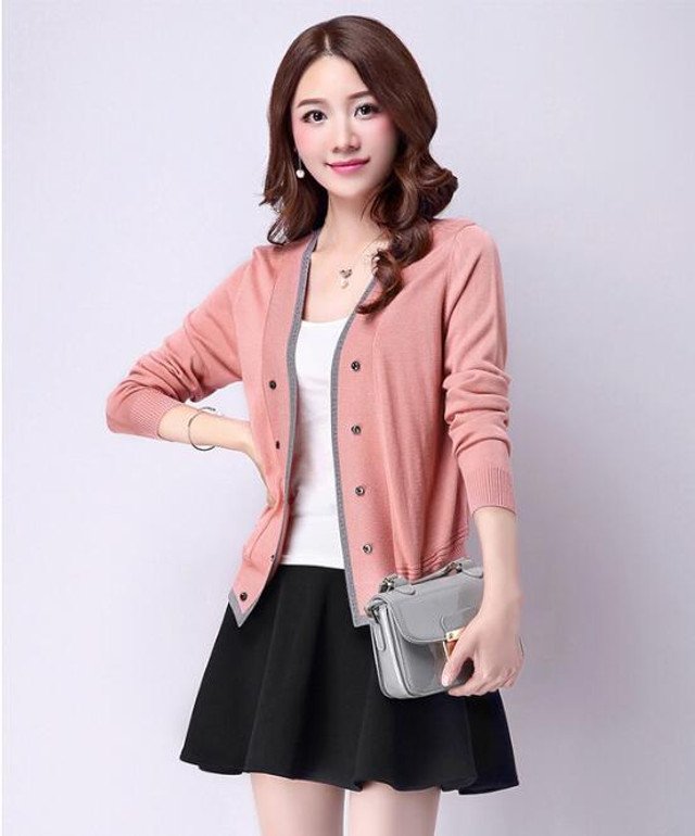 2018 autumn new women's v-neck knit cardigan thin long-sleeved sweater female