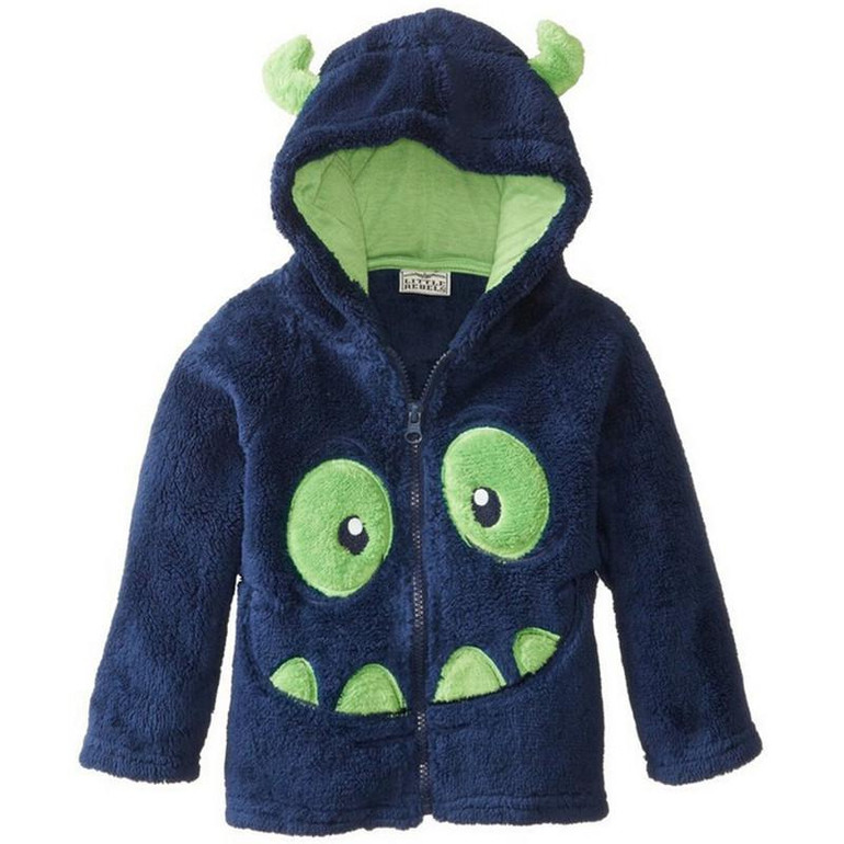 Boys and girls cotton coral velvet warm Outerwear new children's cartoon embroidery Hooded coat Baby Jacket Clothes for 1-5 Y
