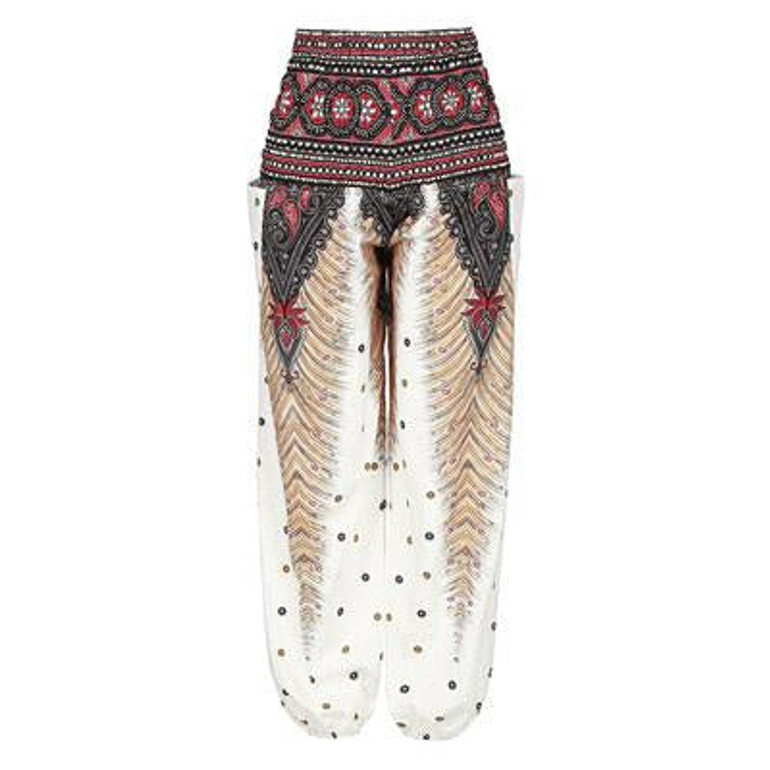 3D Printed White Casual pants Ethnic style Wide leg pants Thailand Yuga Trousers  Wide Waist Pantalon Femme Polyester Bloomers