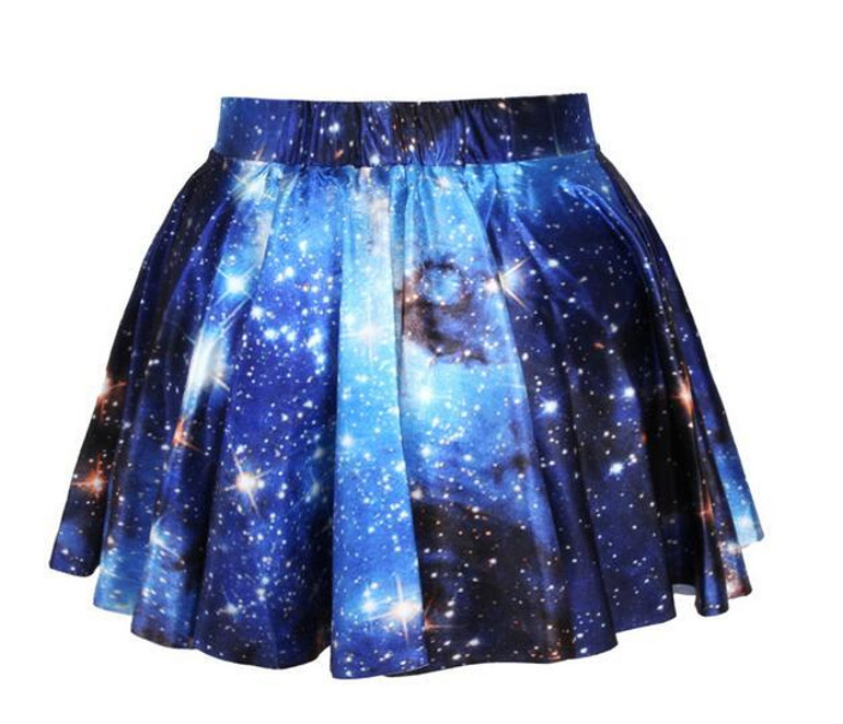 3D Print Galaxy Skirt Women High-Waisted Cratieve Cluster Space Galaxy Mini Skirts Cotton Elastic Skirts 2017 Hot Korea Europe