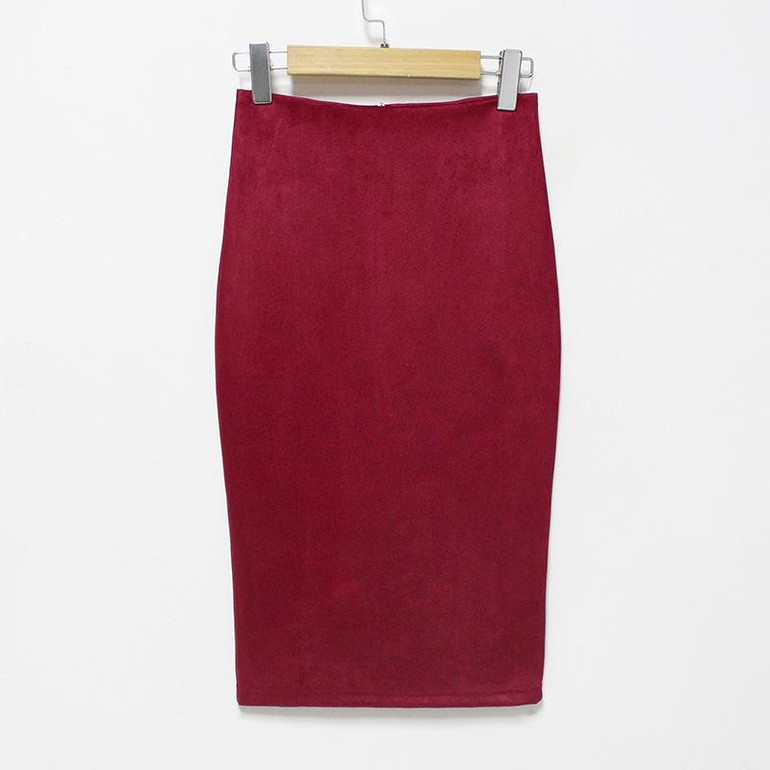 2018 Spring Gray Pink Women Suede Midi Pencil Skirts Causal High Waist Sexy Stretch Ladies Office Work Wear Saia