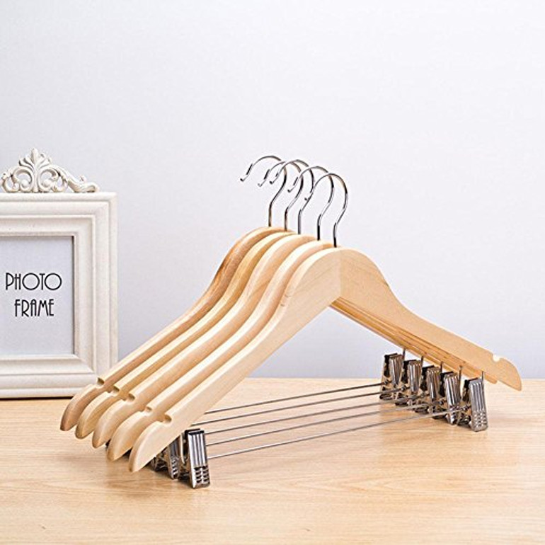 fdgfh yijia 10pcs,Hanger Solid Wooden Pant Hanger, Wooden Suit Hangers with Polished Clips and Hooks, Natural Wood Pant Hangers, Wooden Clothes Hangers, original suit