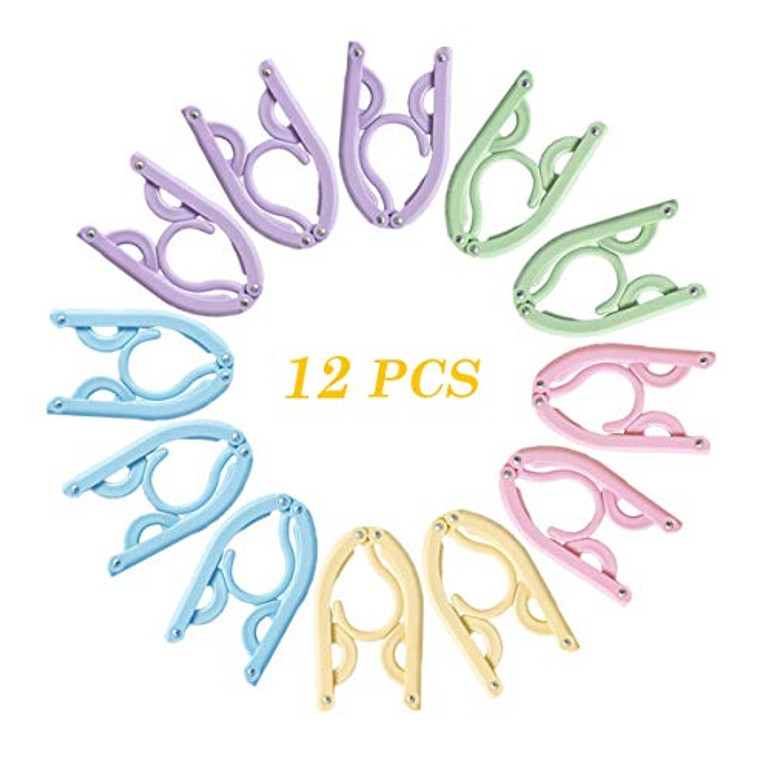 Emual Folding Hanger,12 Pcs Portable Folding Clothes Hangers Foldable Clothes Drying Rack for Travel