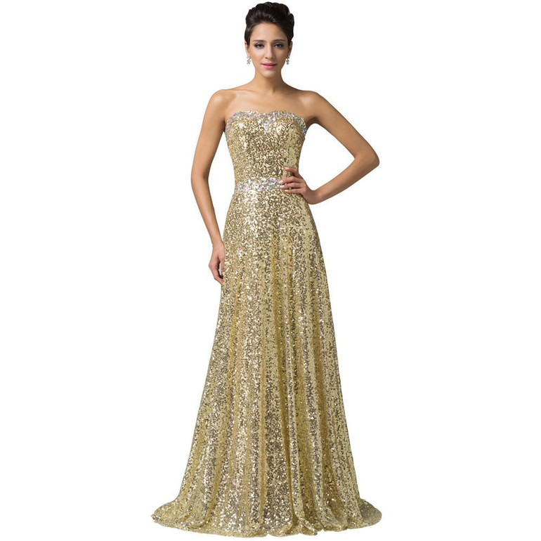 Best Sale 2017 Strapless Vestido Bandage Long Mermaid Prom Dress Gold Sequined Draped Sexy Prom Evening Dresses 6103